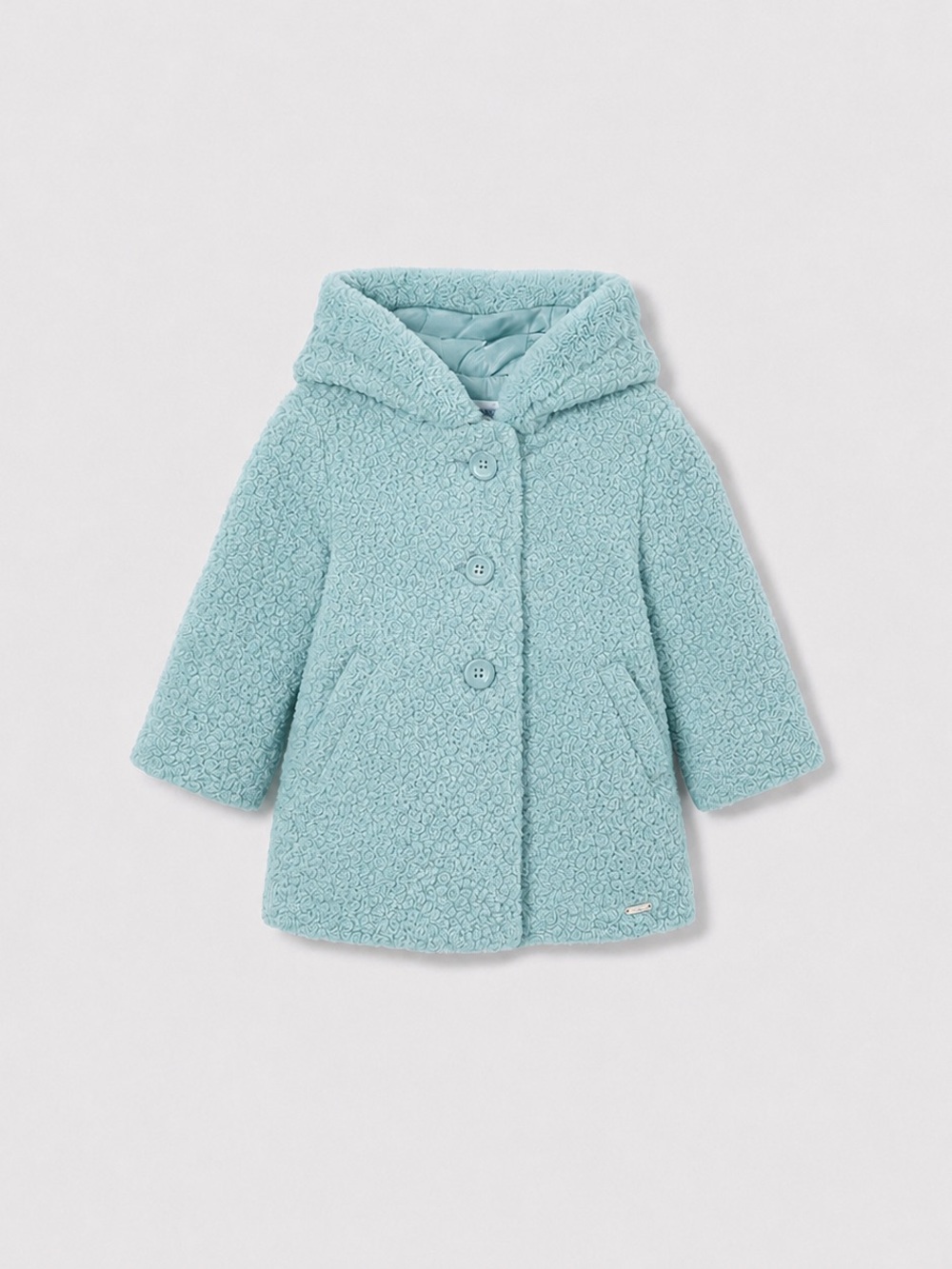 Baby Girl Teal Shearling Hooded Coat w Pockets — 18M
